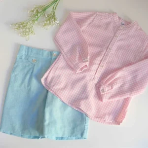 Conjunto camisa vichy rosa y short turquesa "Venus"