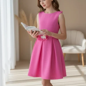 Vestido fucsia con volantes en la espalda