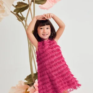 Vestido flecos frambuesa