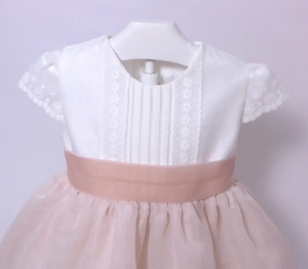 Vestido batista inglesa blanco y rosa - Imagen 8