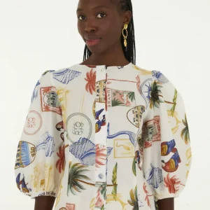 Blusa Botao Tropical Vintage