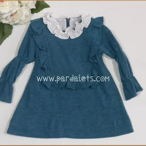 Vestido punto verde oscuro con volantes