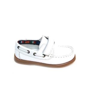 Naúticos de niño en piel blanco con velcro