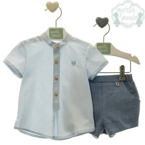 Conjunto niño camisa cuadritos y short azul "Ukelele"