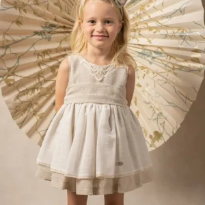 Vestido arena con topitos "Perla"