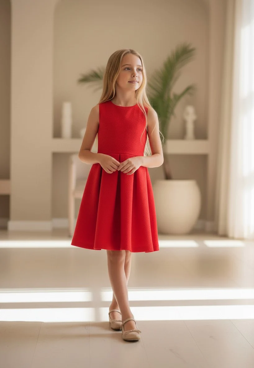 Vestido jackard rojo con tablas