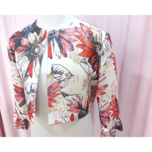 Bolero brocado estampado floral rojo