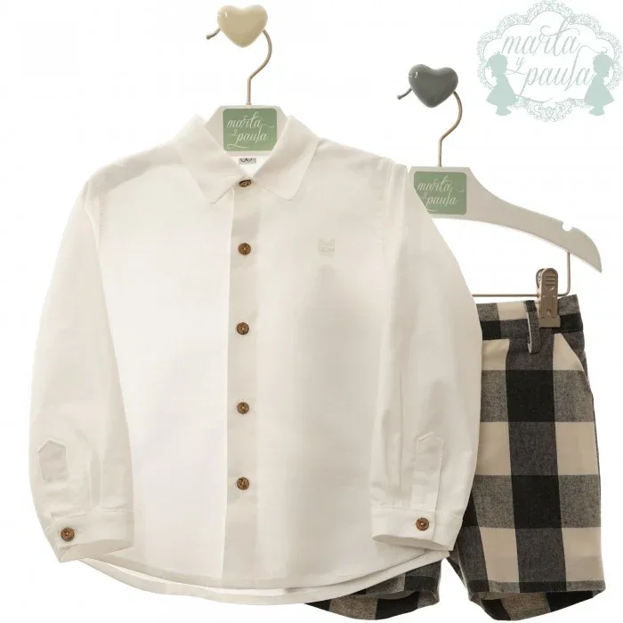 Conjunto camisa blanca y short cuadros grises y blancos "Francesco" - Imagen 2