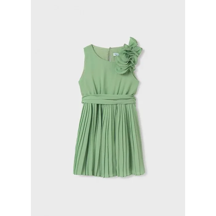 Vestido gasa verde plisado - Imagen 2