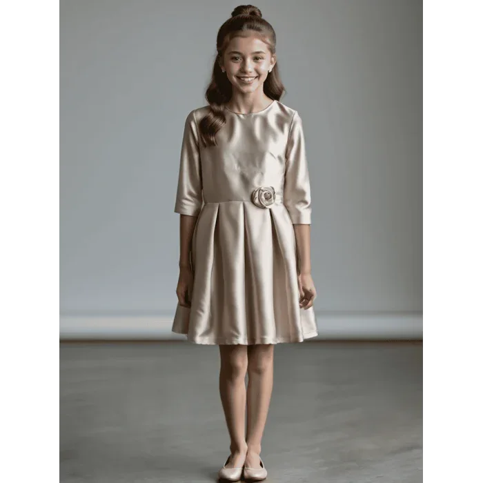 Vestido mikado color topo