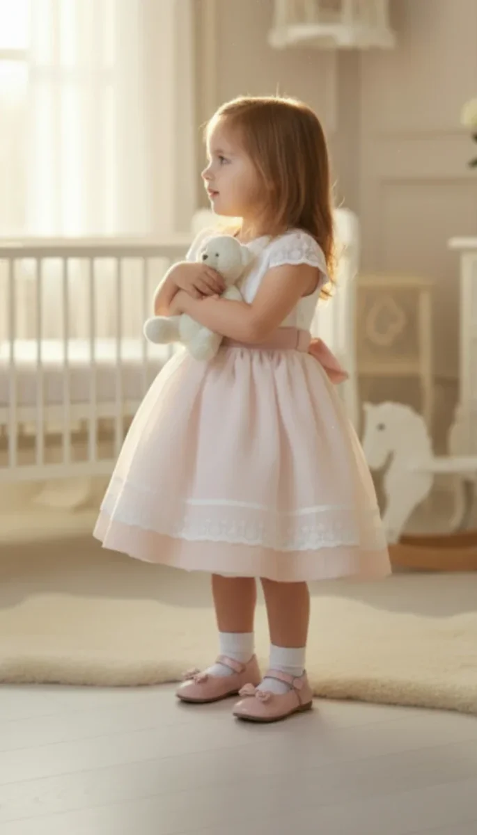 Vestido batista inglesa blanco y rosa - Imagen 3
