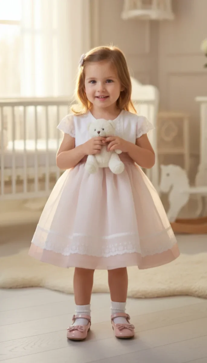 Vestido batista inglesa blanco y rosa - Imagen 2