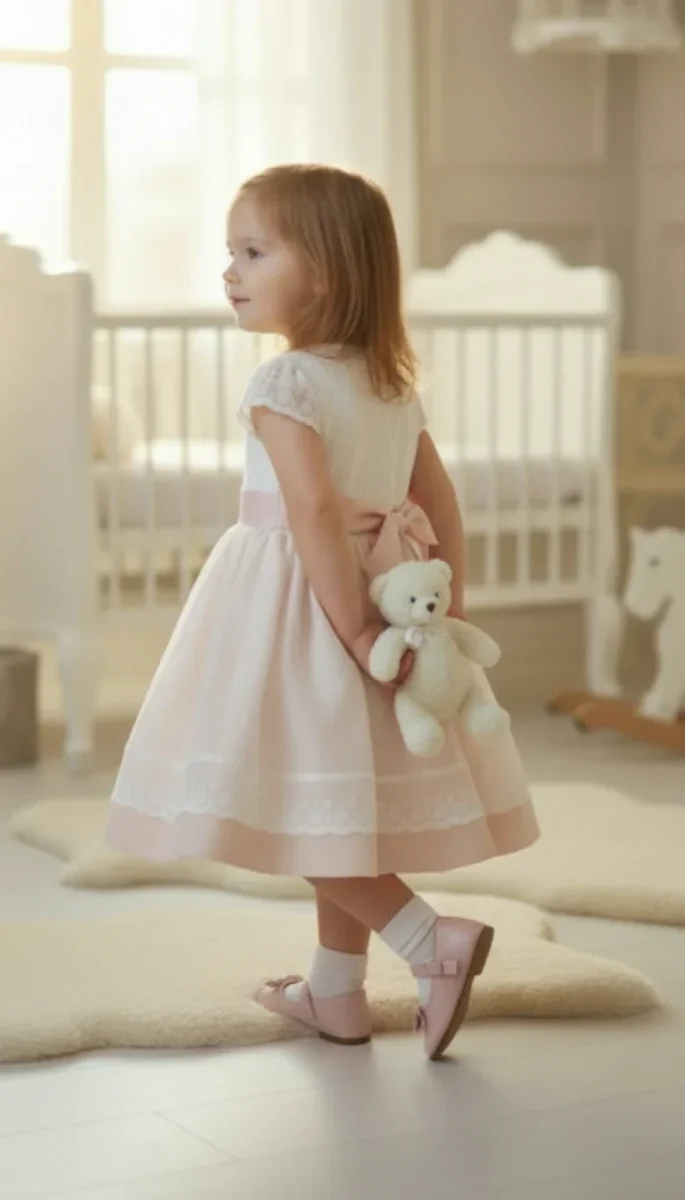 Vestido batista inglesa blanco y rosa - Imagen 5